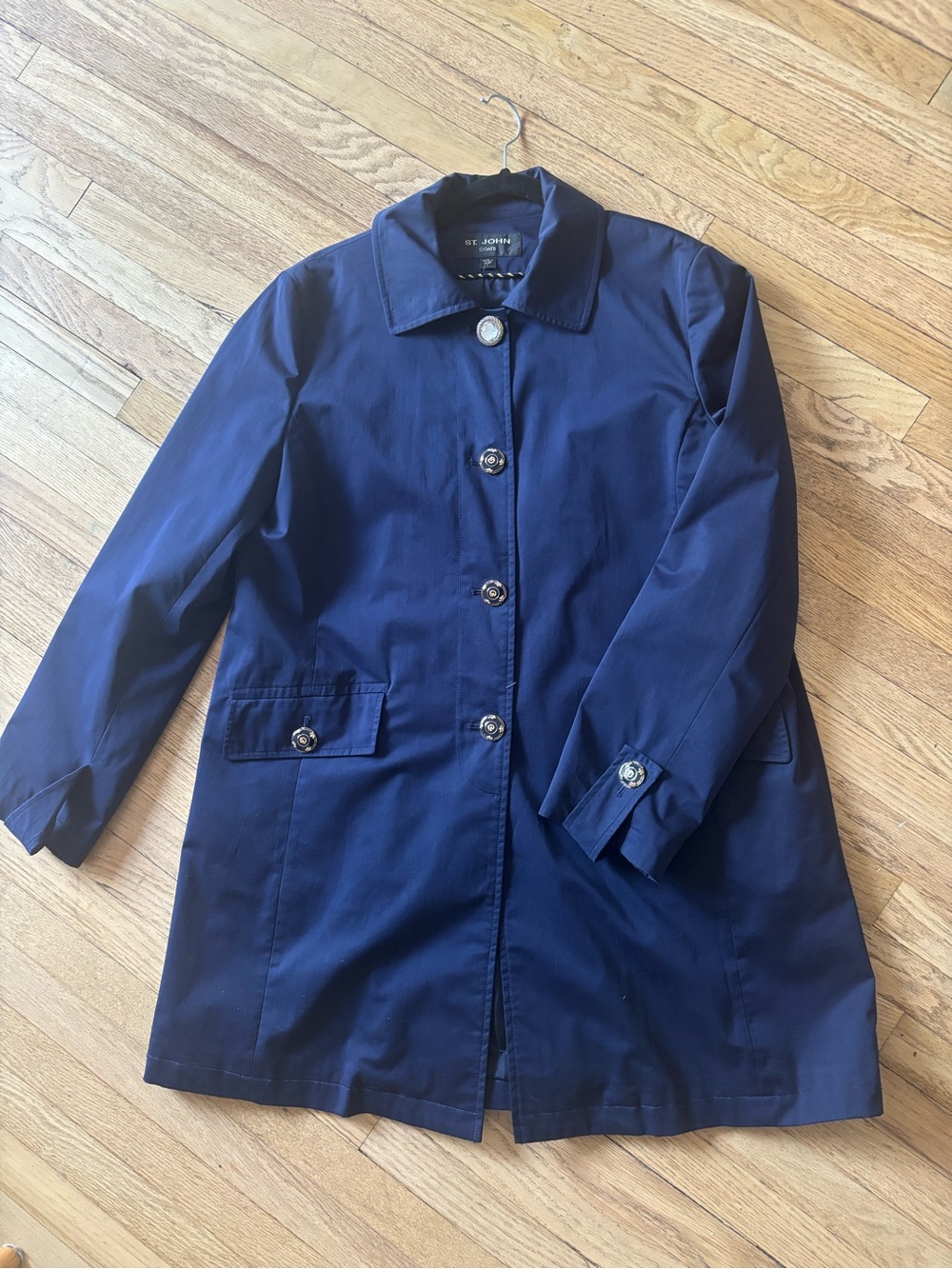 St. John Navy Single-Breasted Trench Coat